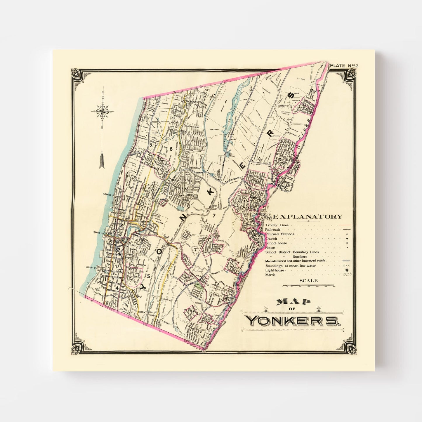 Vintage Map of Yonkers, New York, 1900