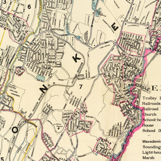 Vintage Map of Yonkers, New York, 1900