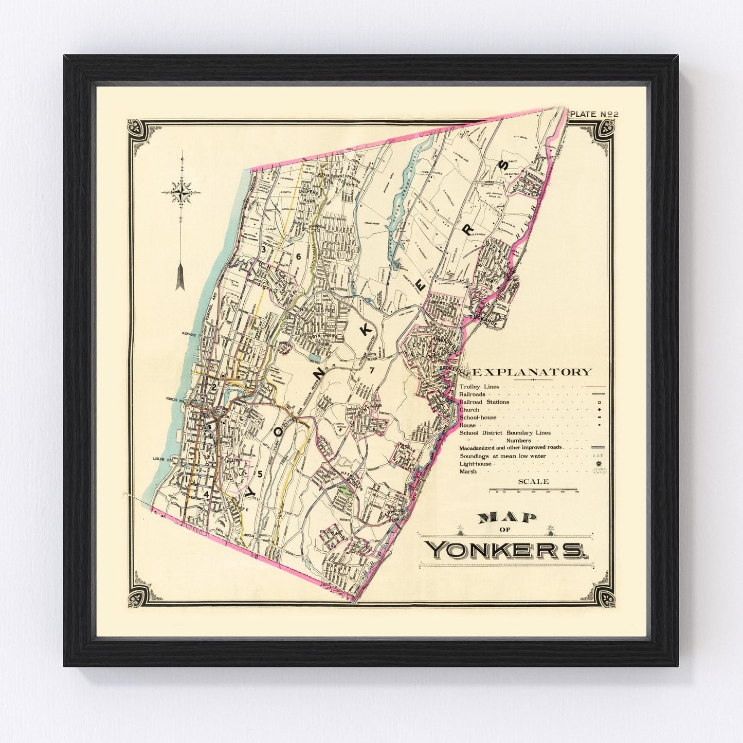 Vintage restored map of Yonkers, New York, 1900