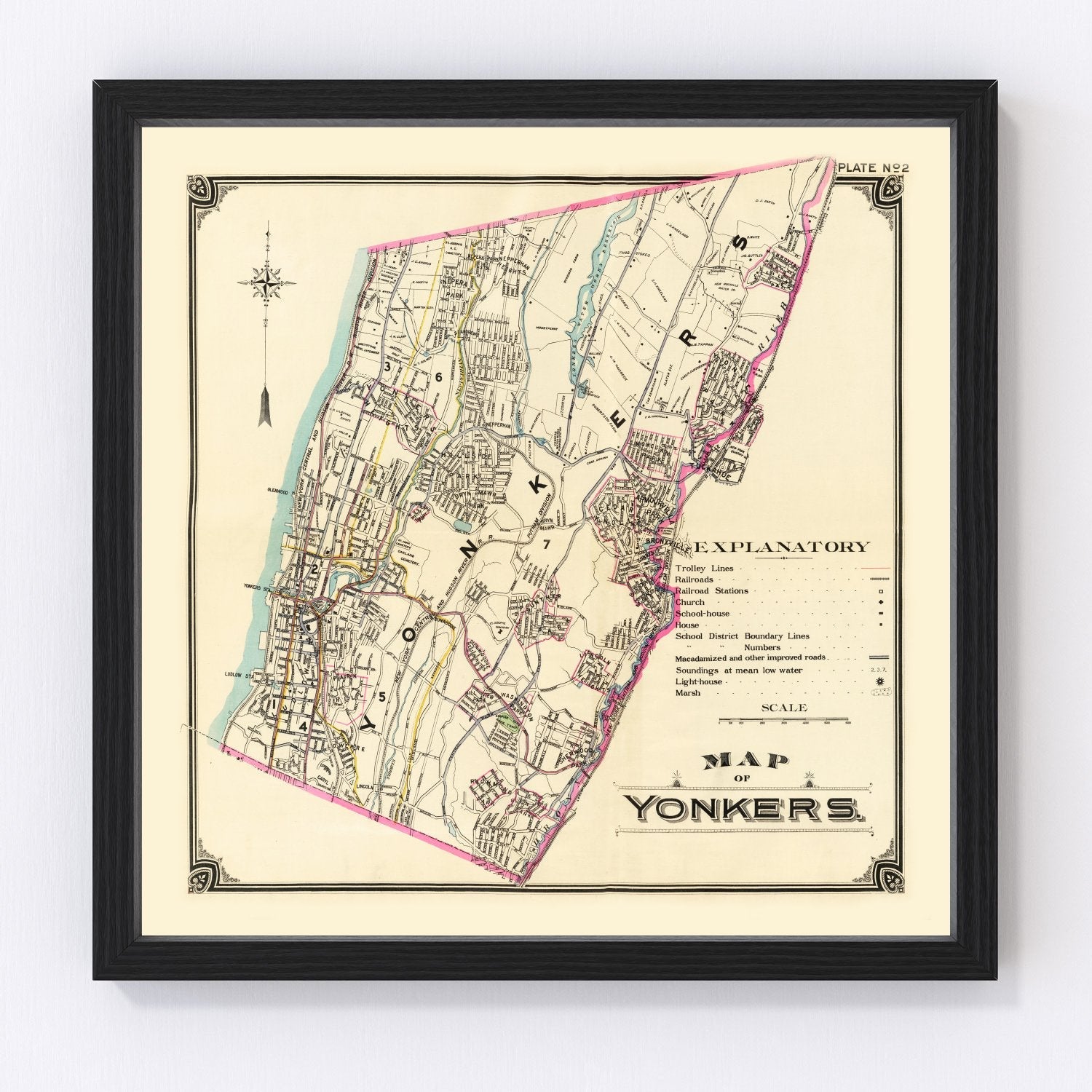 Vintage restored map of Yonkers, New York, 1900