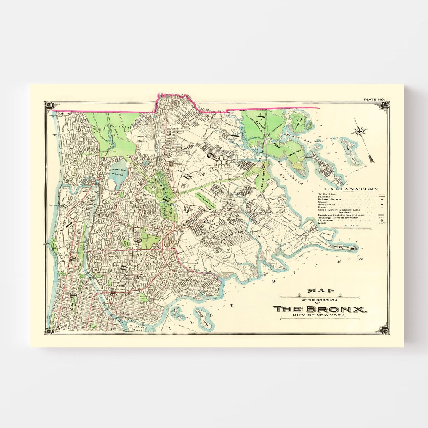 Vintage Map of the Bronx, New York 1900