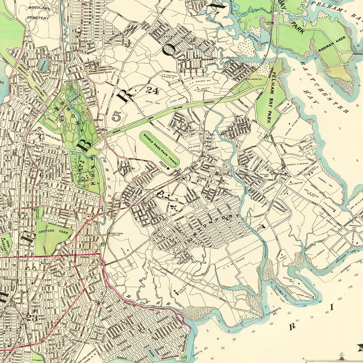 Vintage Map of the Bronx, New York 1900