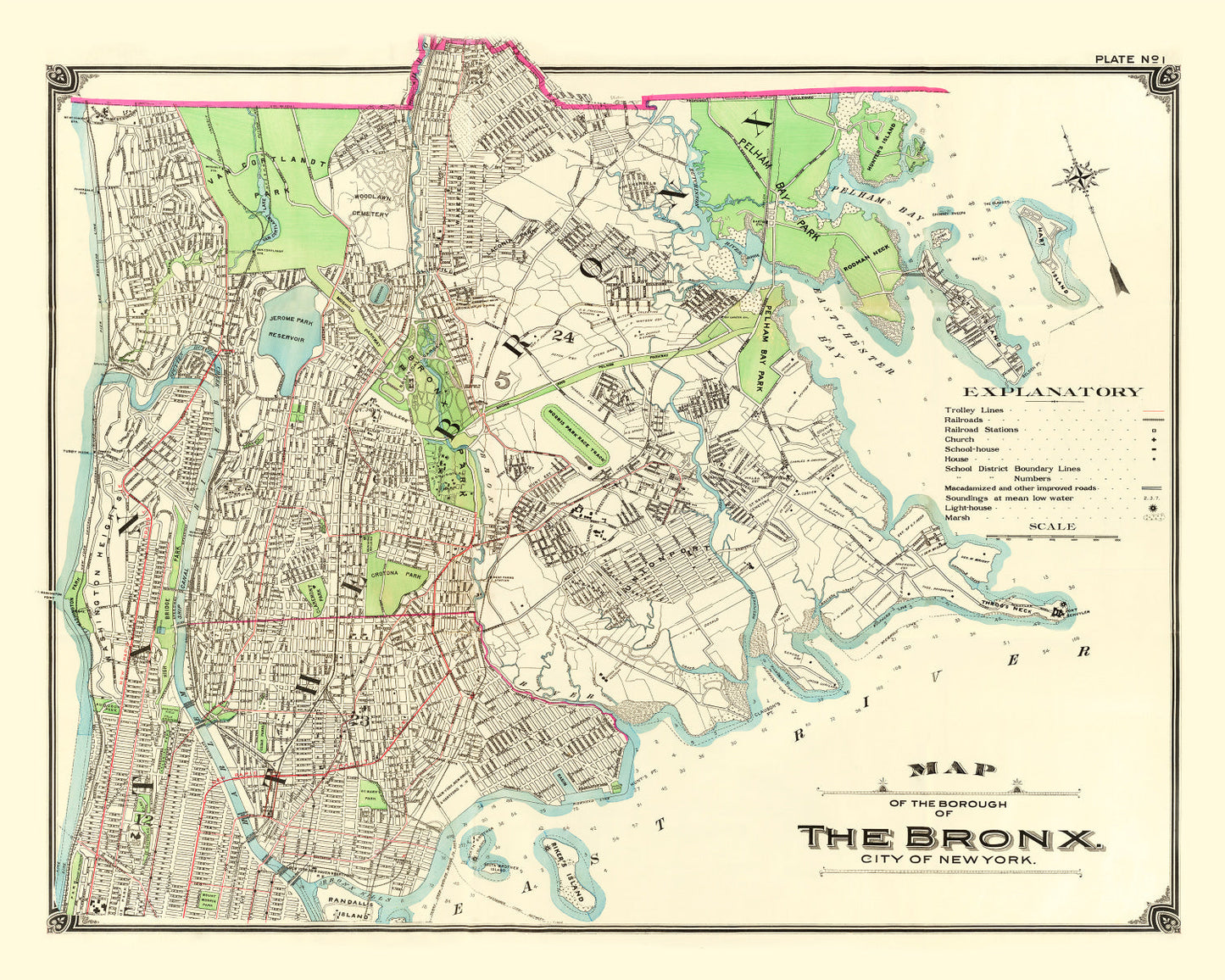 Vintage Map of the Bronx, New York 1900