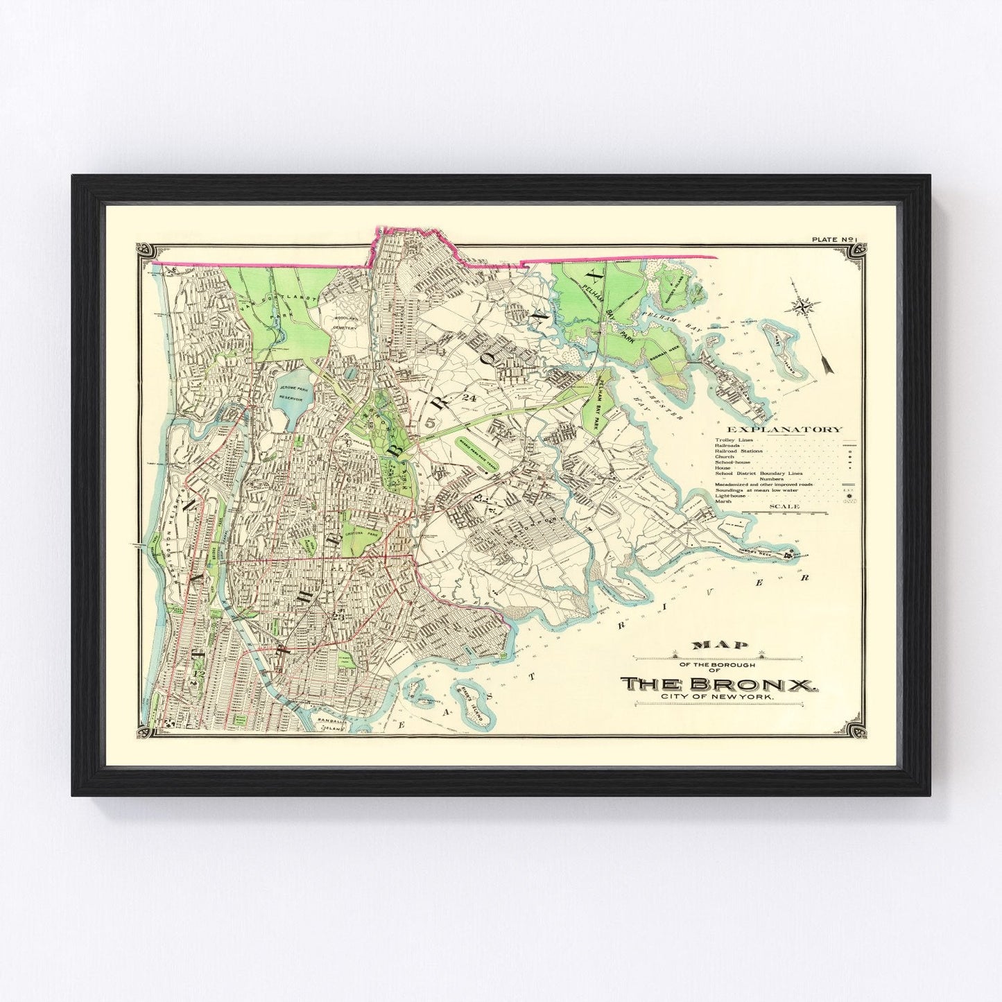 vintage map of the Bronx New York 1900, restored print wall art