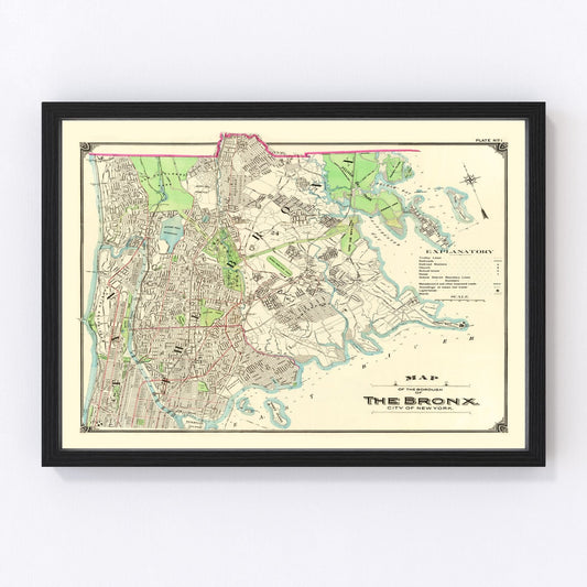 vintage map of the Bronx New York 1900, restored print wall art