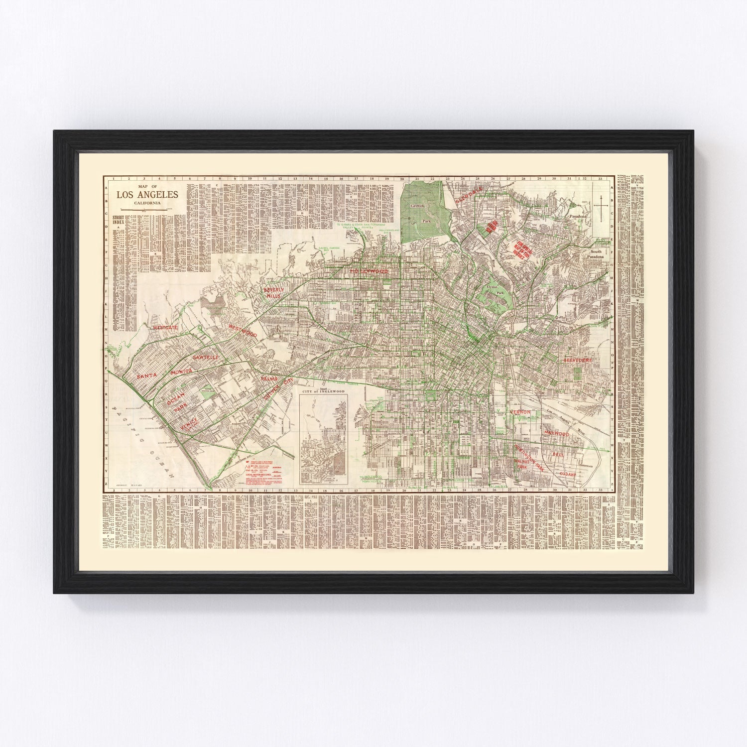 vintage map of Los Angeles, California, 1928