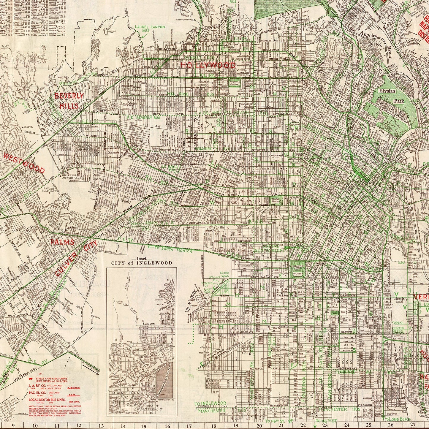 Vintage Map of Los Angeles, California, 1928