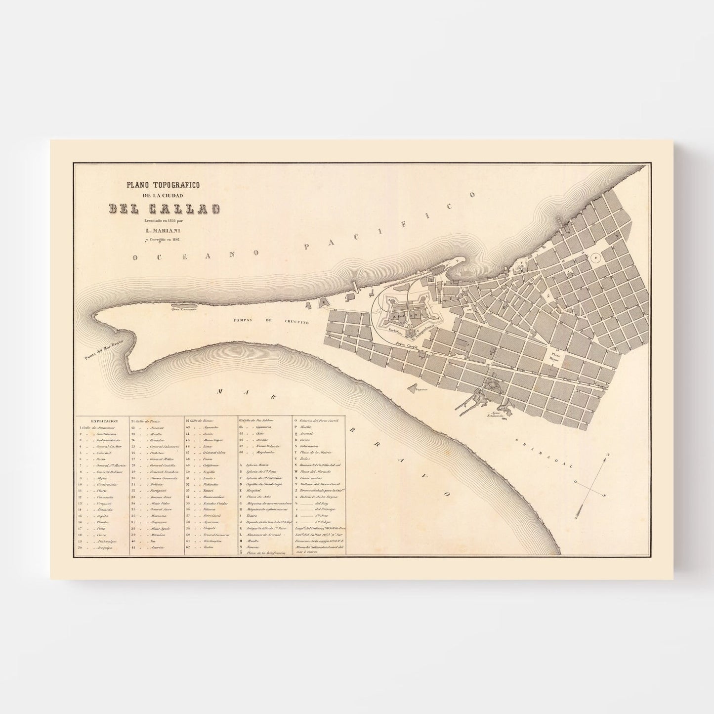 Vintage Map of Callao, Peru, 1865 | Wall Art
