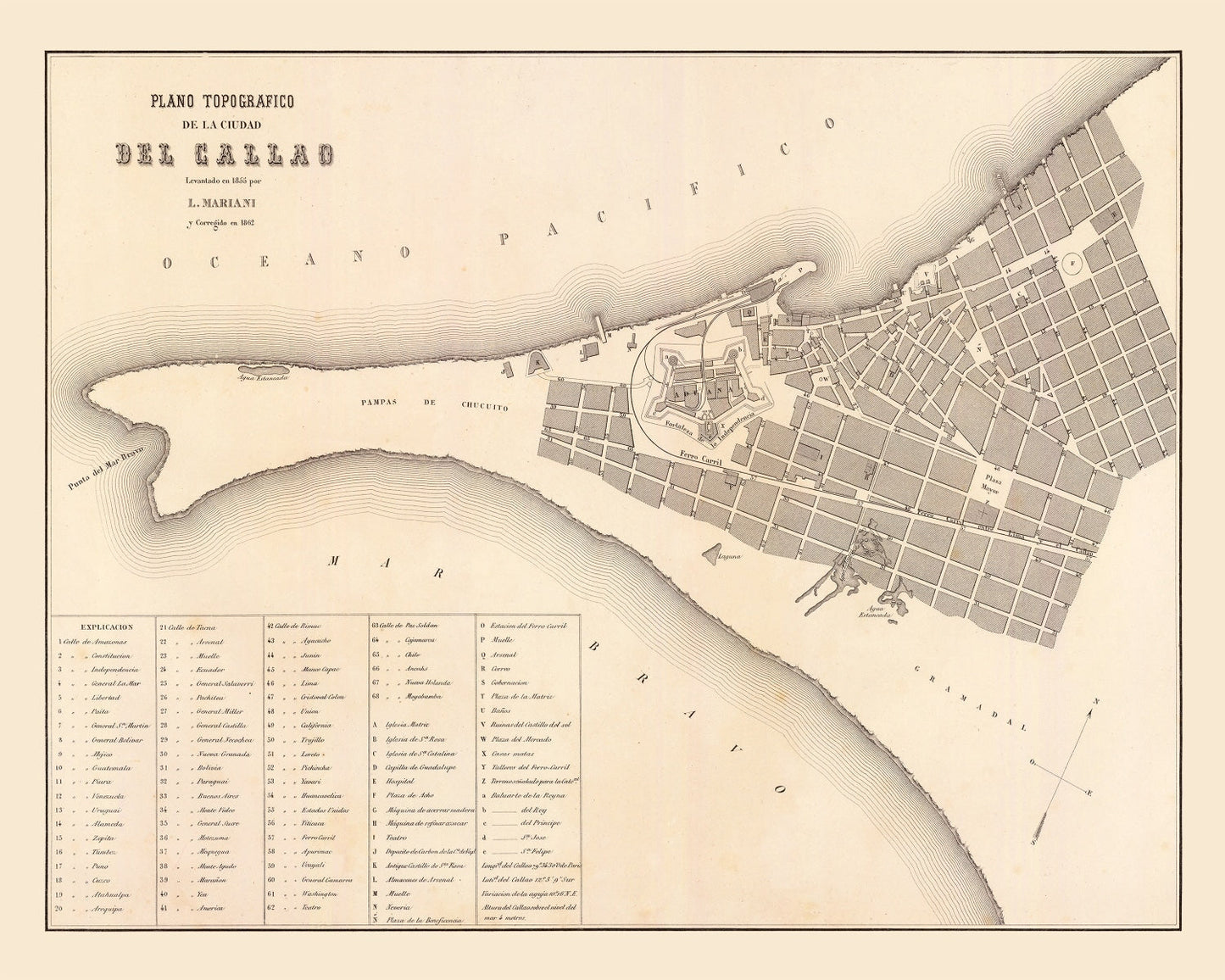 Vintage Map of Callao, Peru, 1865 | Wall Art