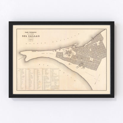 Vintage map of Callao, Peru, 1865, Pacific port city restored print