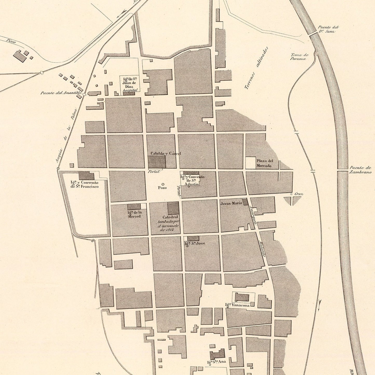 Vintage Map of Ica, Peru, 1865
