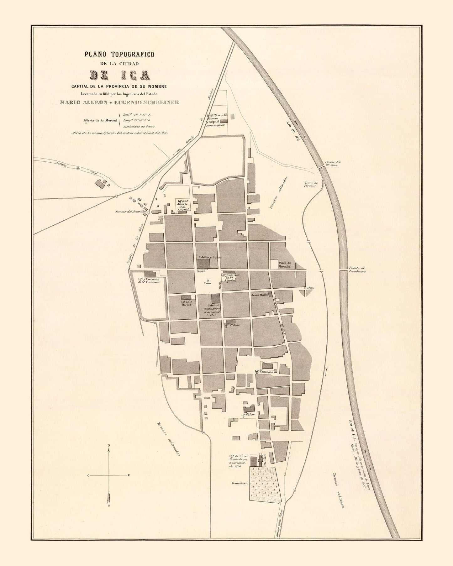 Vintage Map of Ica, Peru, 1865