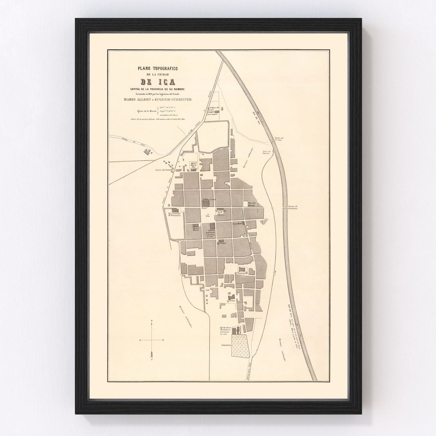 Vintage map of Ica, Peru, 1865