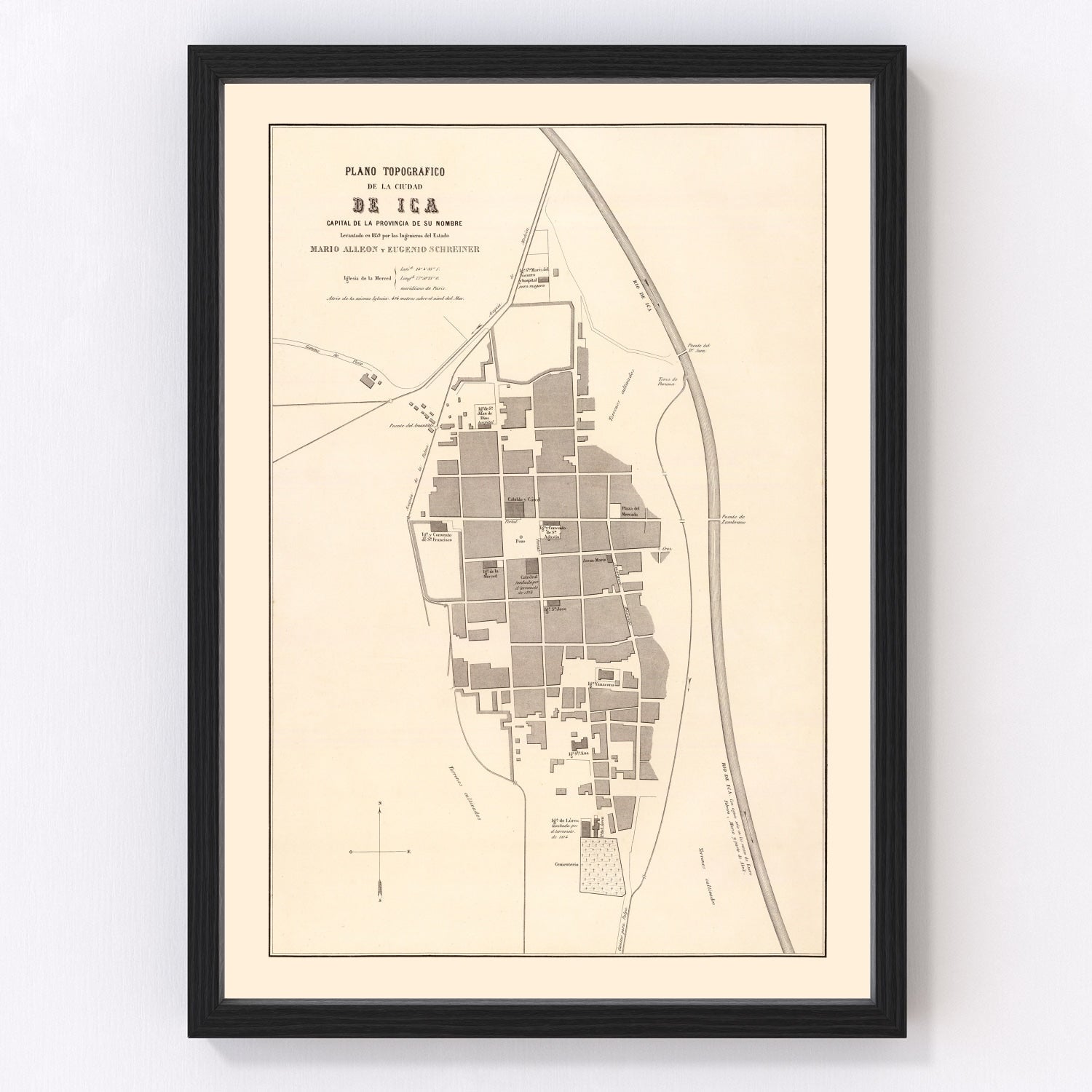 Vintage map of Ica, Peru, 1865