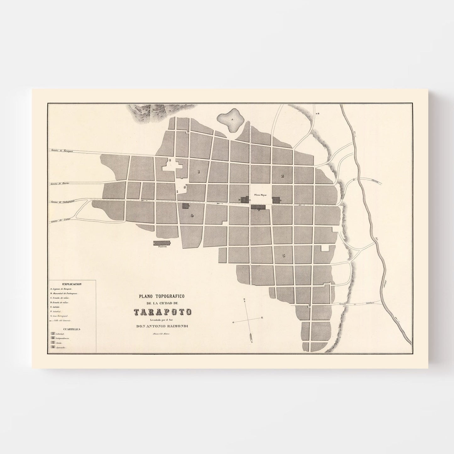 Vintage Map of Tarapoto, Peru, 1865