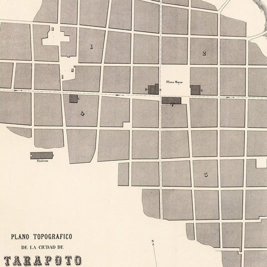 Vintage Map of Tarapoto, Peru, 1865