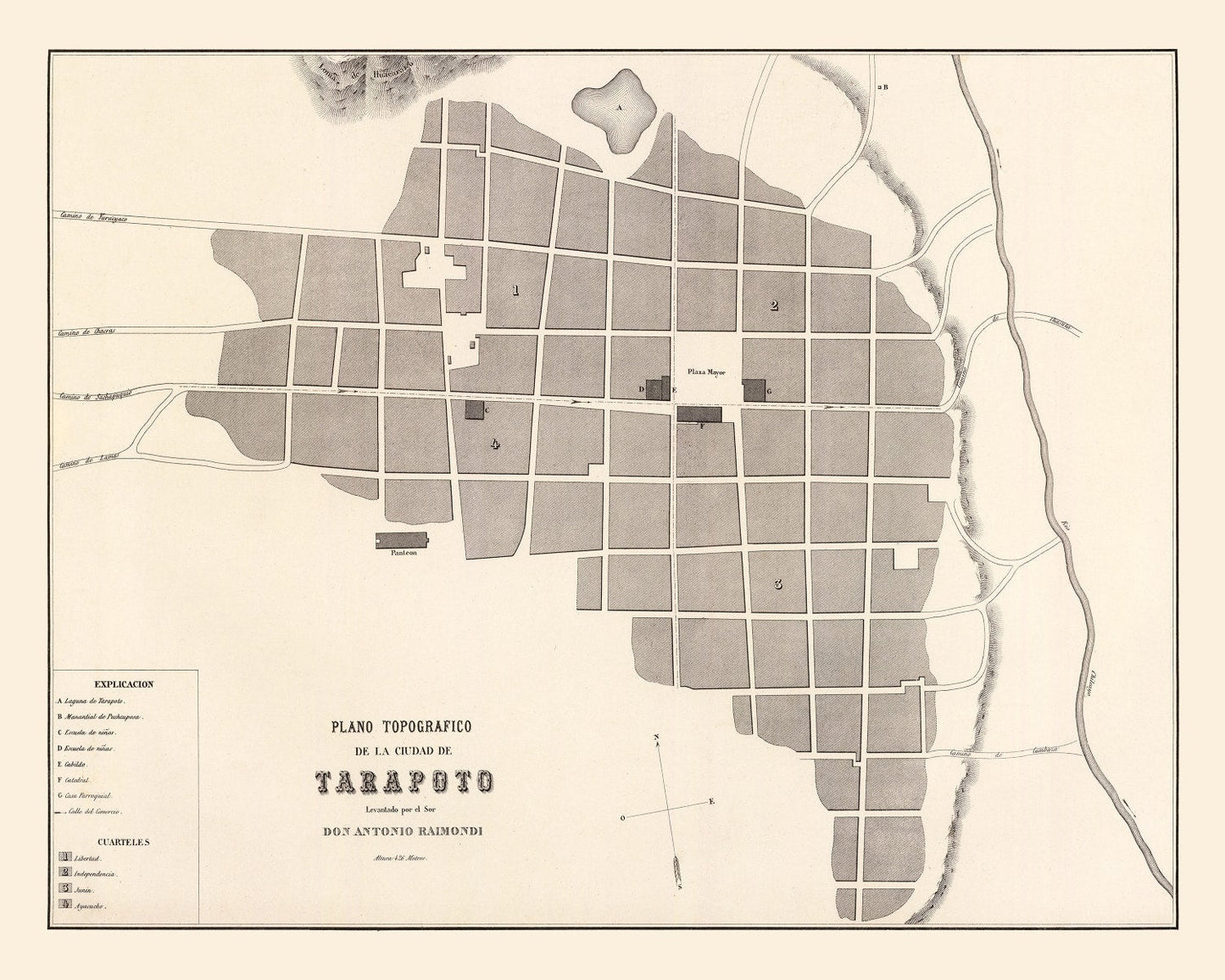 Vintage Map of Tarapoto, Peru, 1865