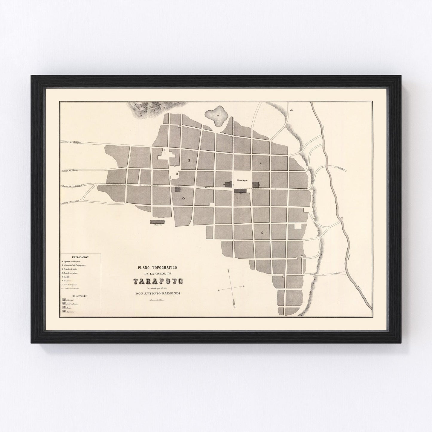 vintage map of Tarapoto, Peru, 1865