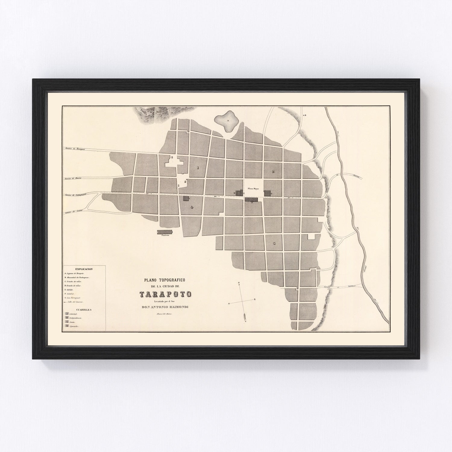 vintage map of Tarapoto, Peru, 1865