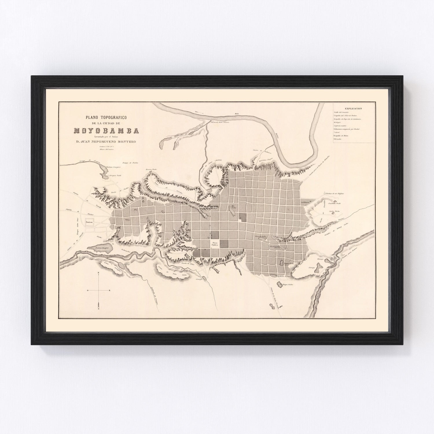 Vintage map of Moyobamba, Peru, 1865
