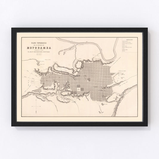 Vintage map of Moyobamba, Peru, 1865