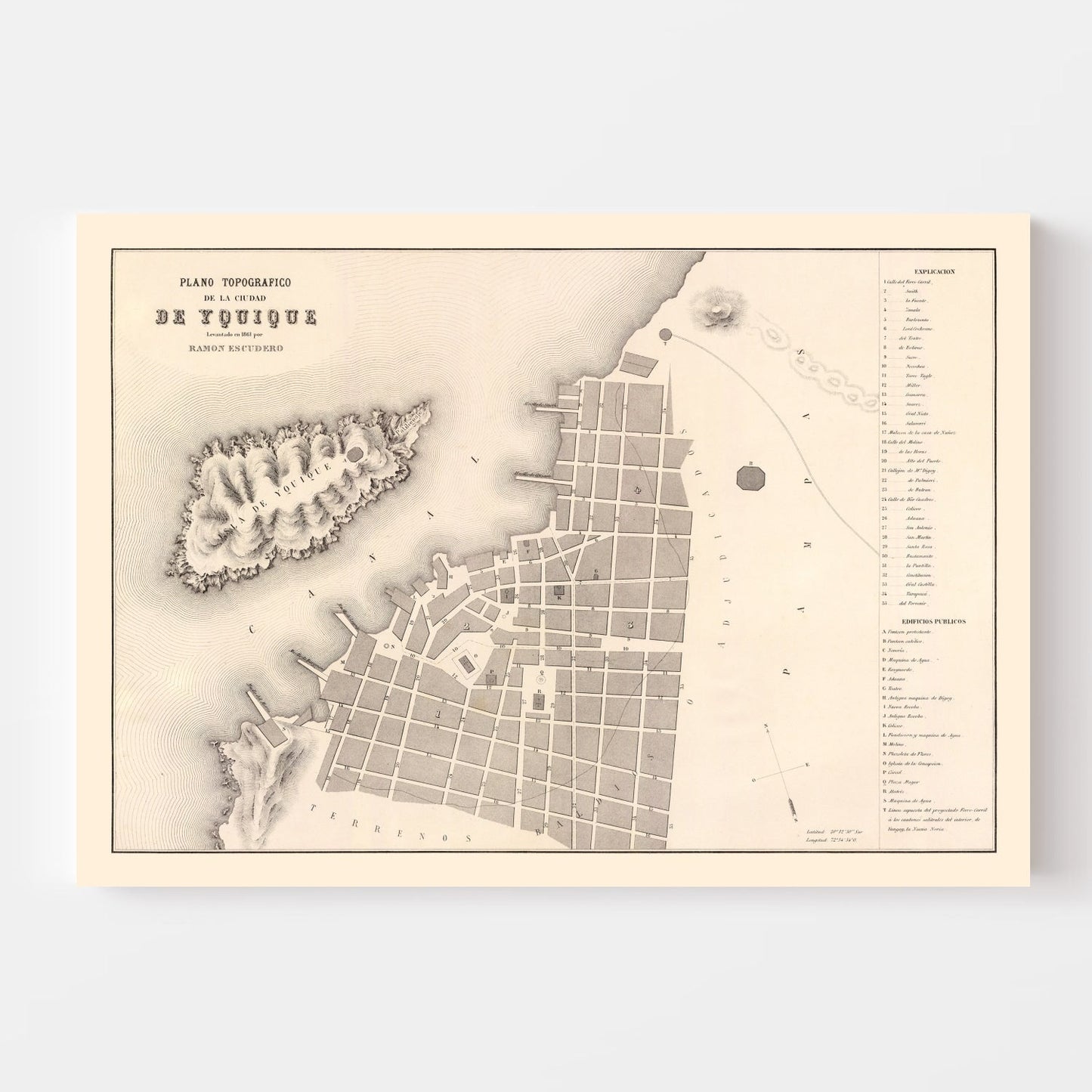 Vintage Map of Iquique, Chile, 1865