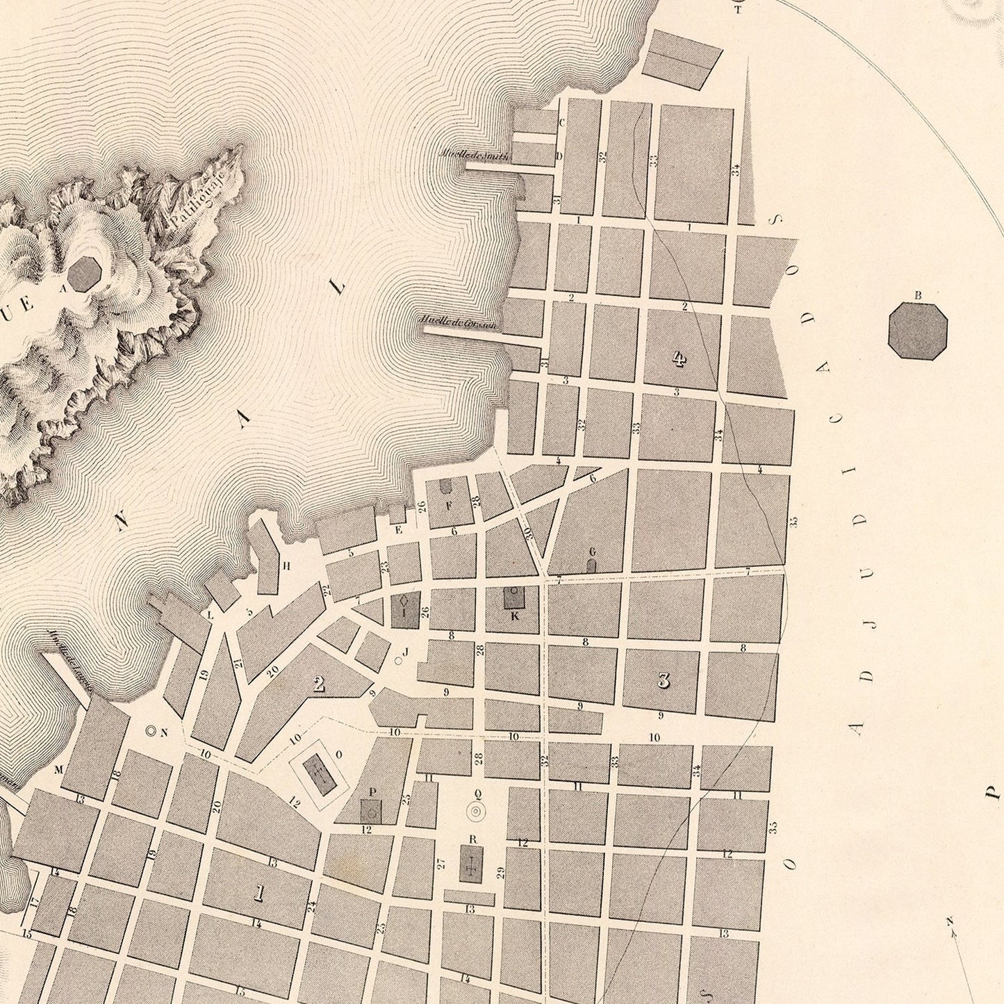 Vintage Map of Iquique, Chile, 1865