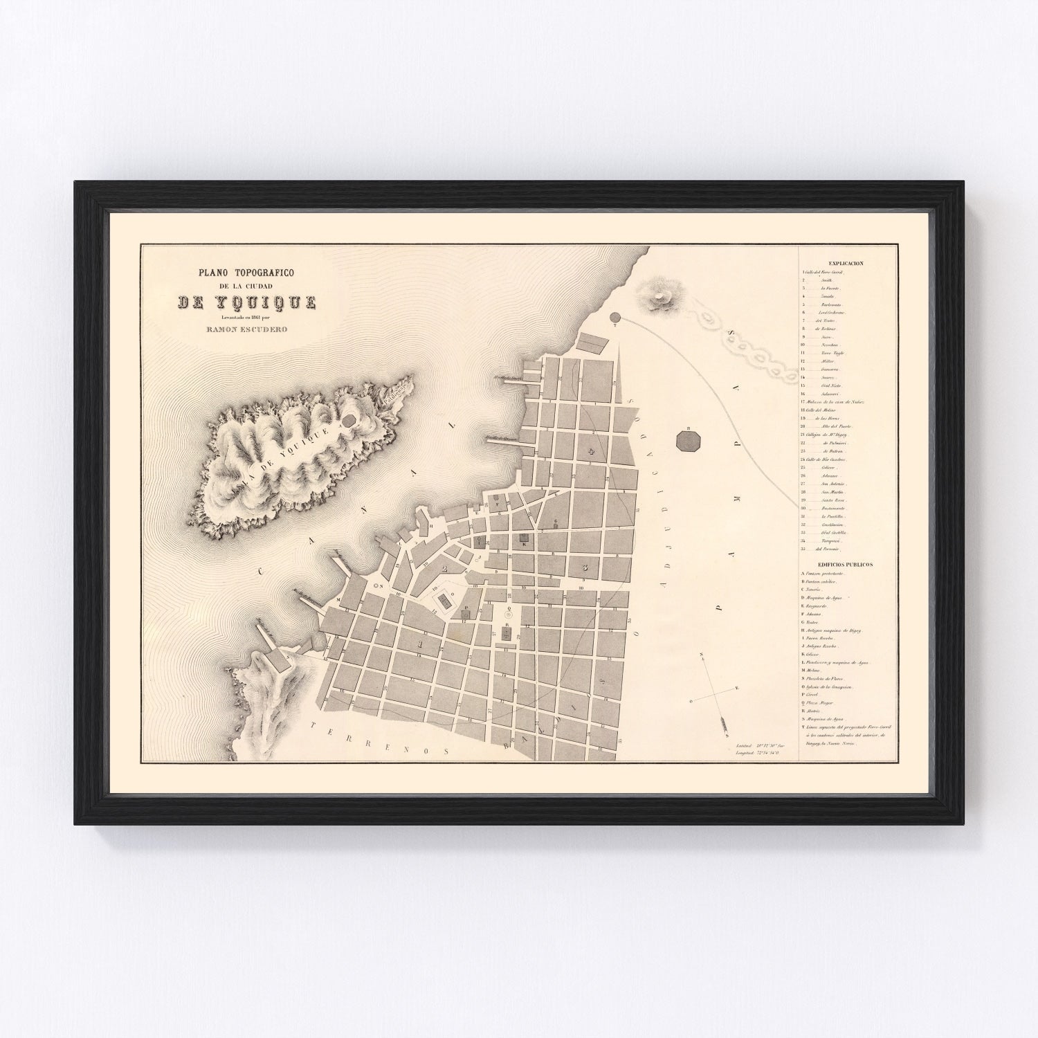 Vintage map of Iquique, Chile, 1865