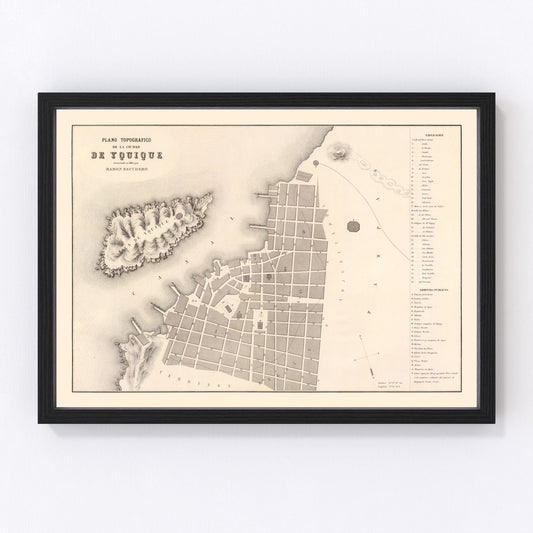 Vintage map of Iquique, Chile, 1865