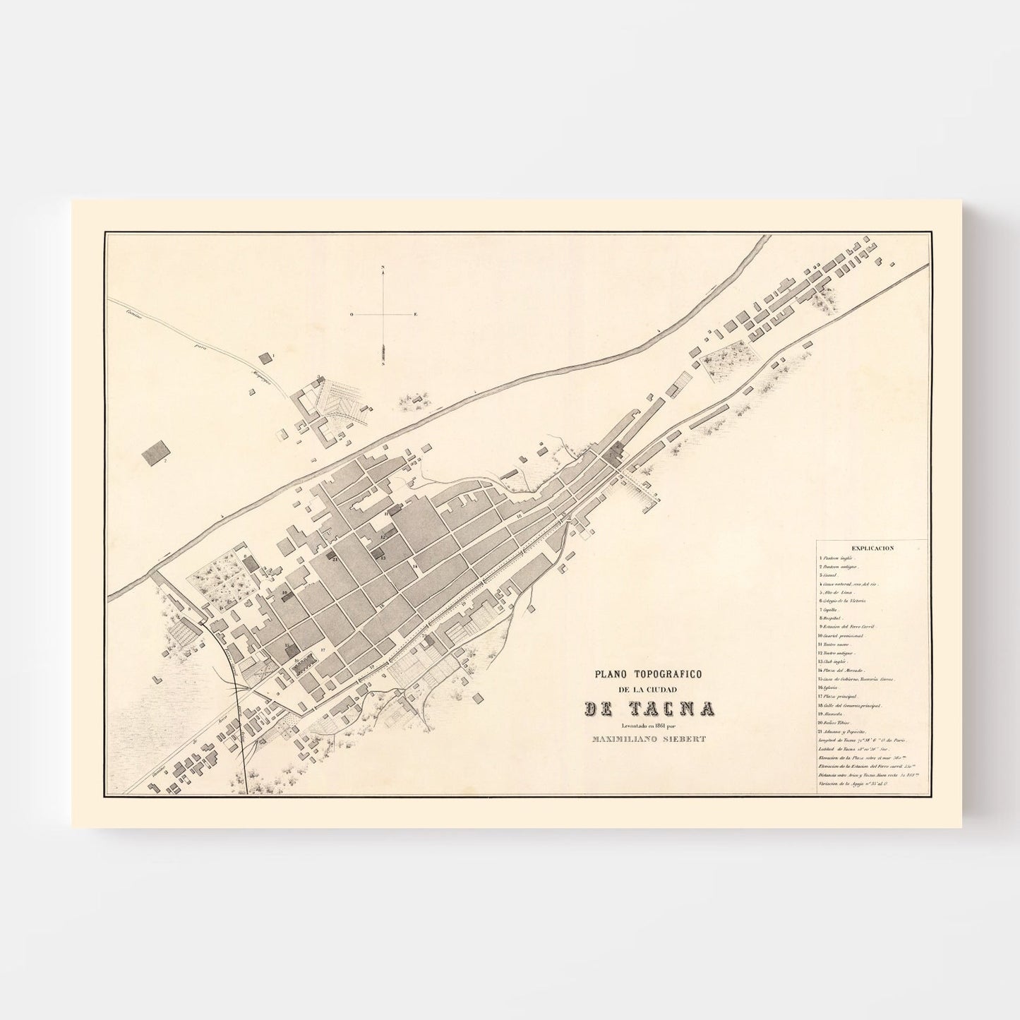 Vintage Map of Tacna, Peru, 1865