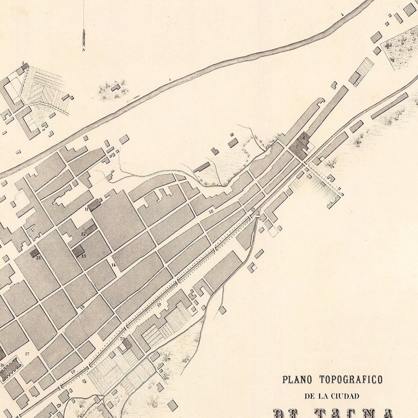 Vintage Map of Tacna, Peru, 1865