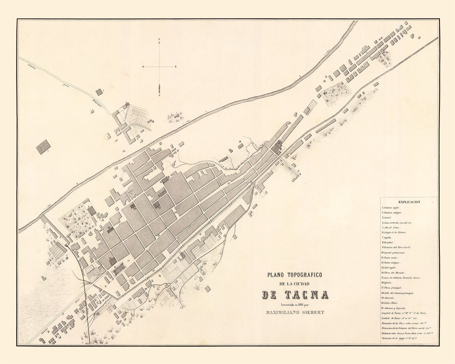 Vintage Map of Tacna, Peru, 1865