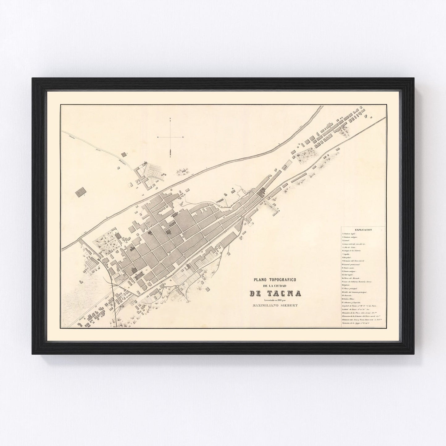 Vintage map of Tacna, Peru, 1865
