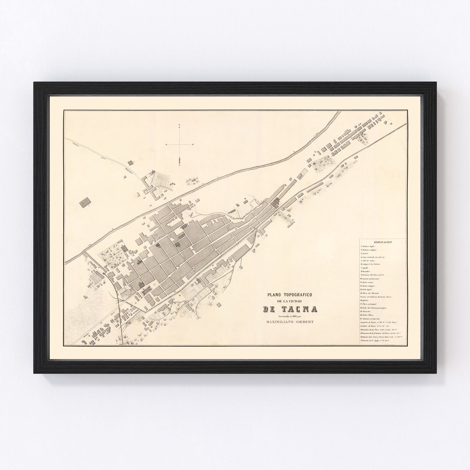 Vintage map of Tacna, Peru, 1865