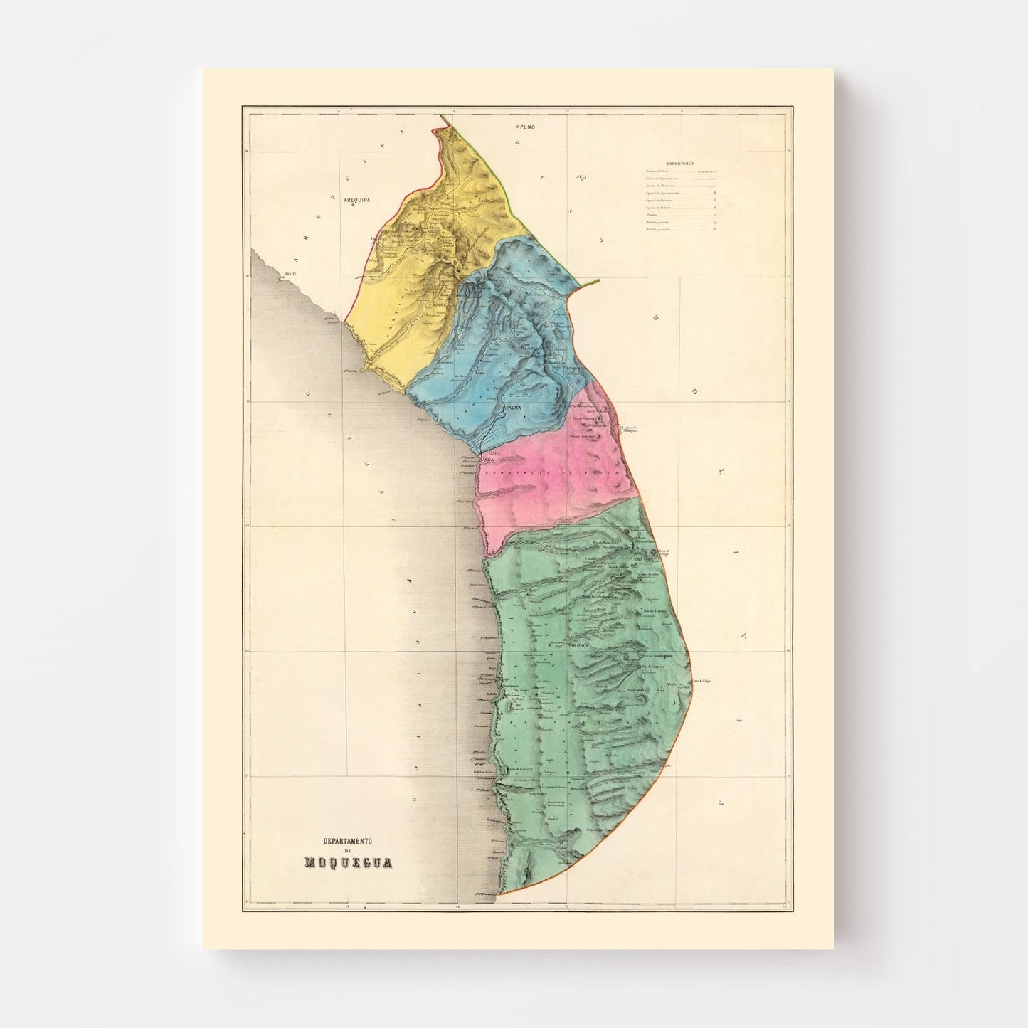 Vintage Map of Moquegua, Peru, 1865