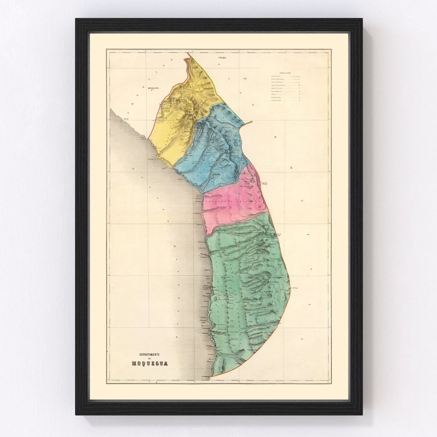Vintage map of Moquegua, Peru, 1865