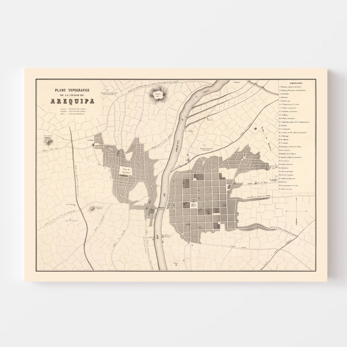 Vintage Map of Arequipa, Peru, 1865