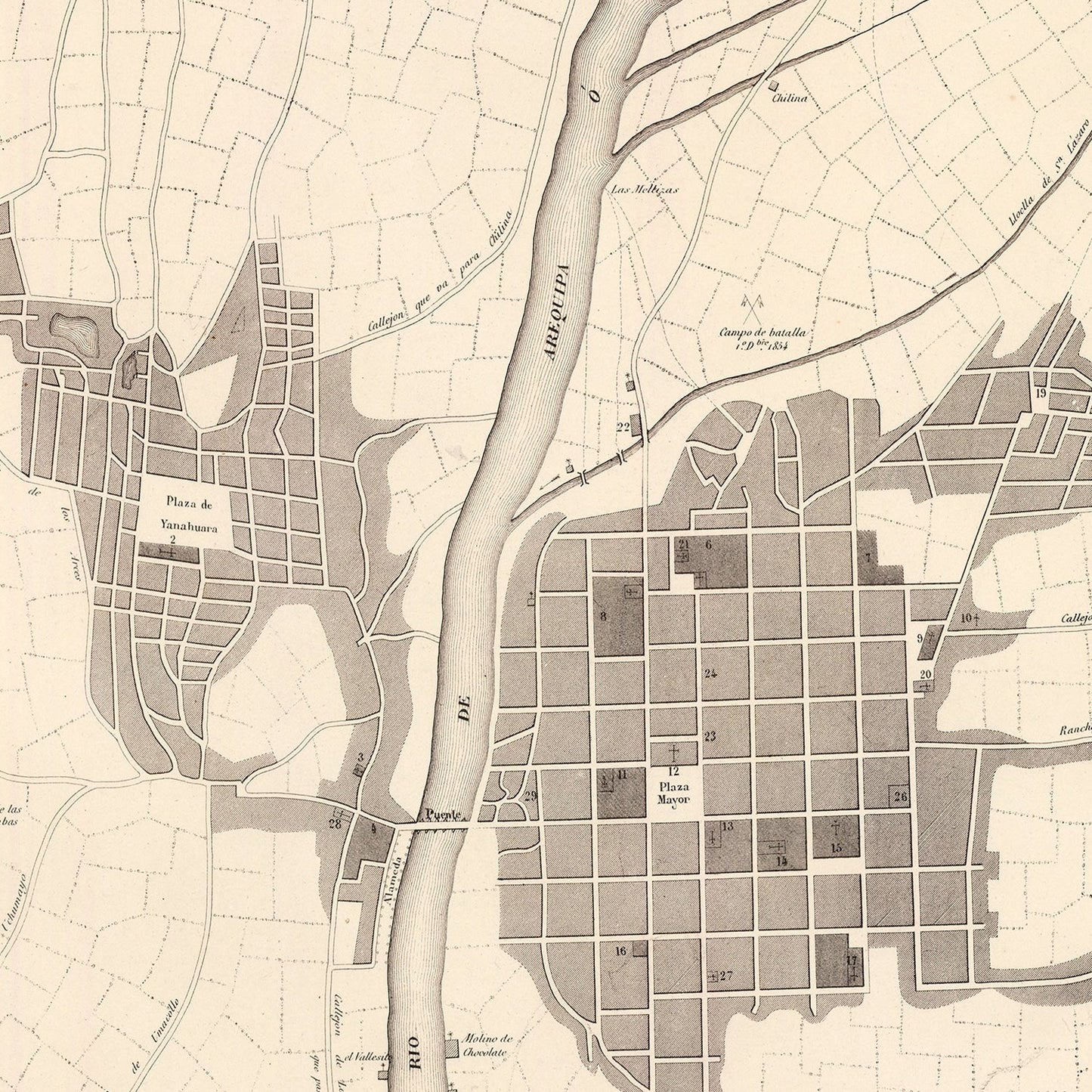 Vintage Map of Arequipa, Peru, 1865