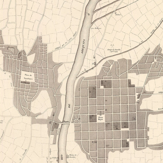 Vintage Map of Arequipa, Peru, 1865