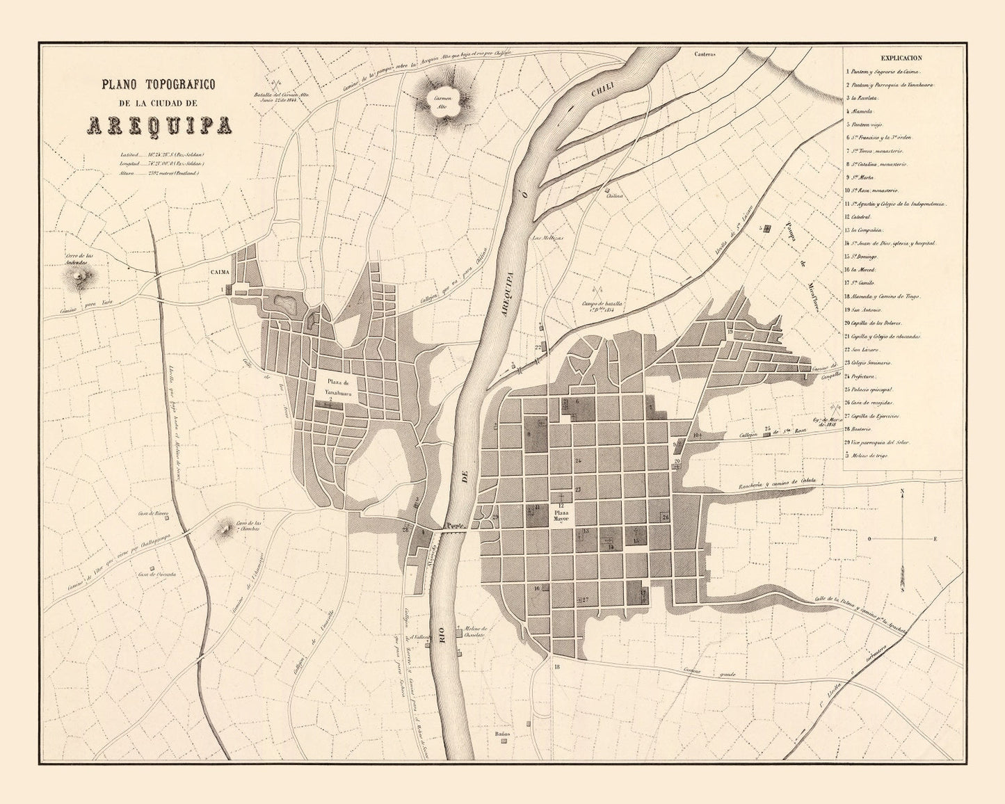 Vintage Map of Arequipa, Peru, 1865