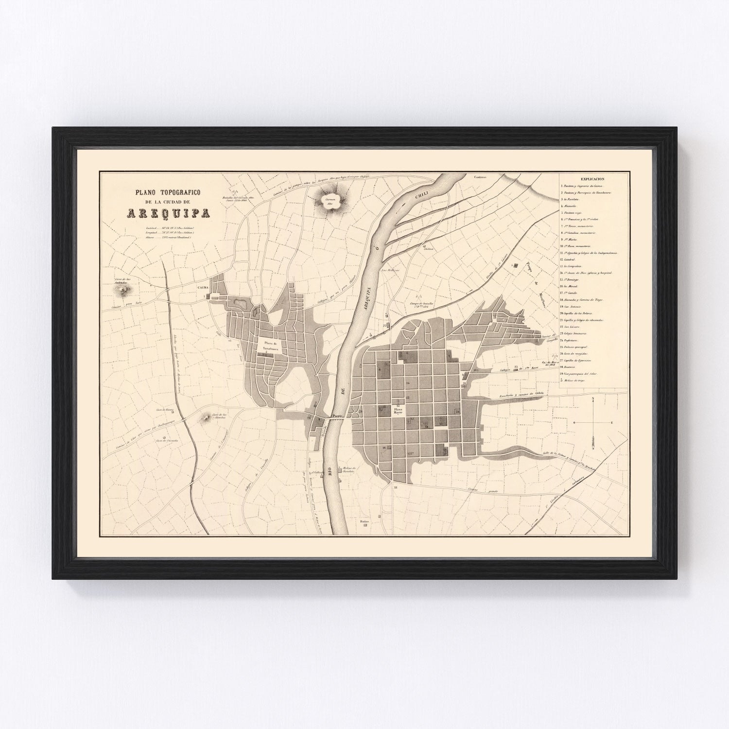 vintage map of Arequipa, Peru, 1865