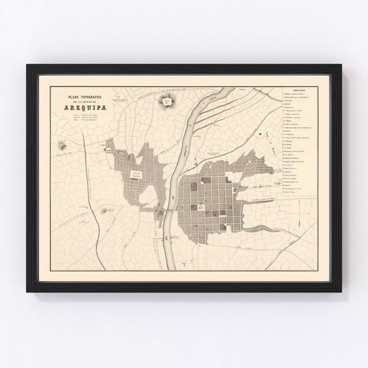 vintage map of Arequipa, Peru, 1865