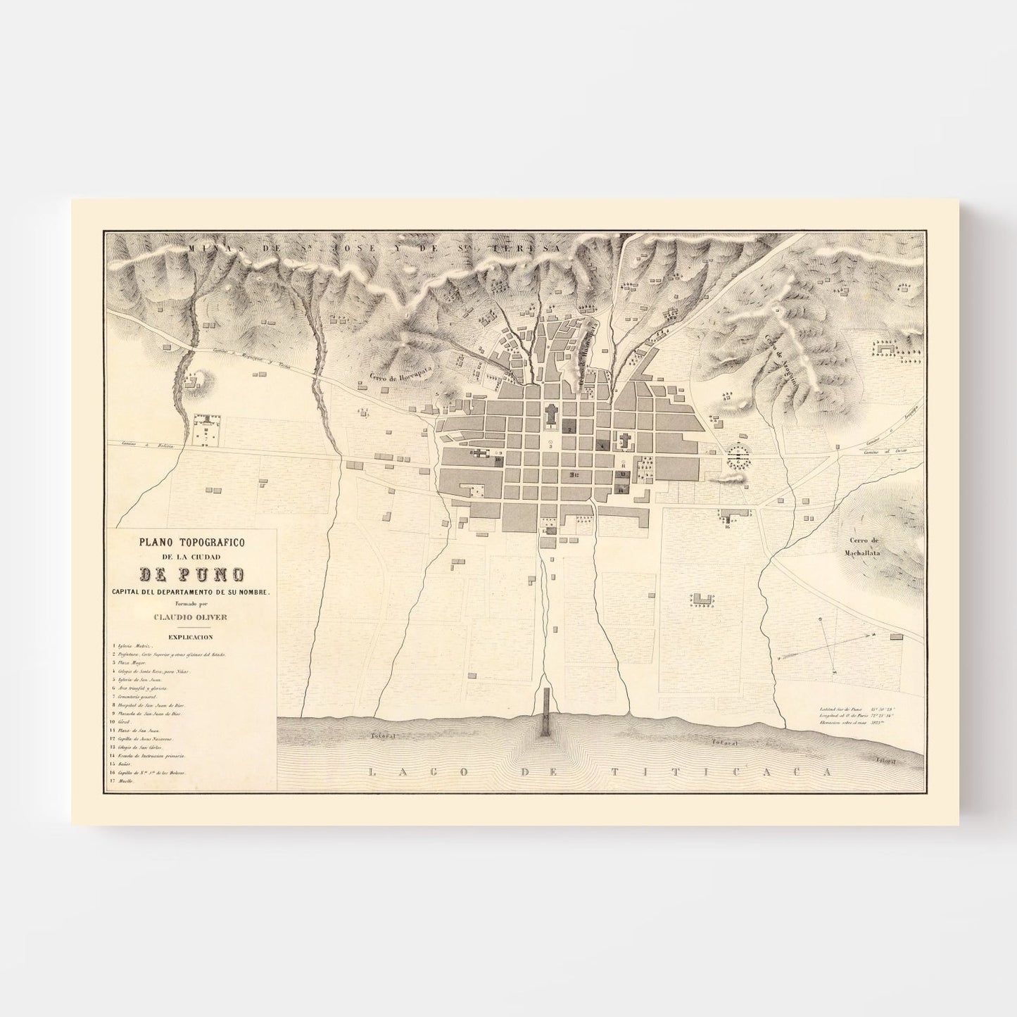 Vintage Map of Puno, Peru, 1865