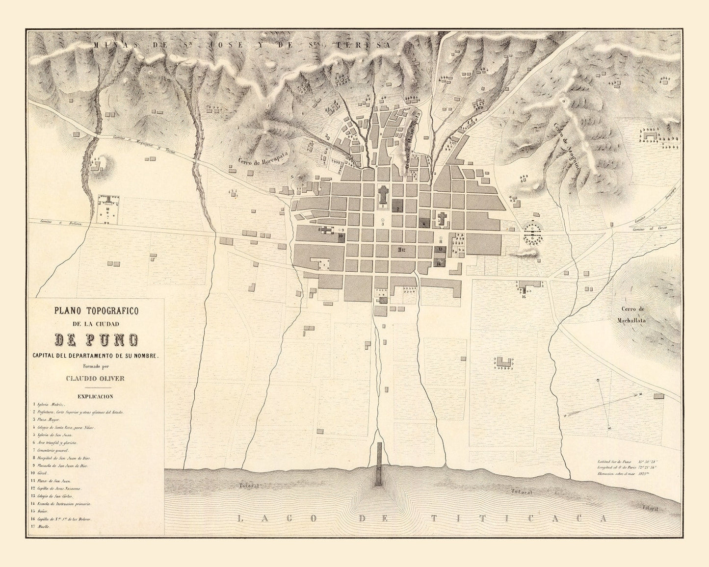Vintage Map of Puno, Peru, 1865