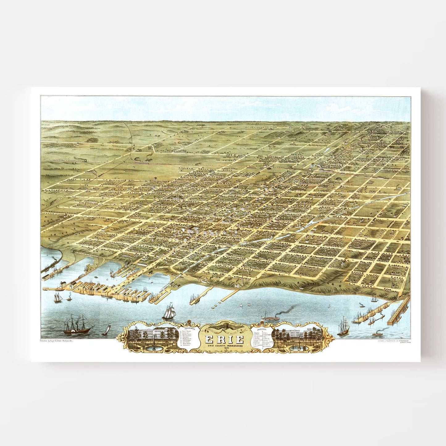 Vintage Map of Erie, Pennsylvania, 1870