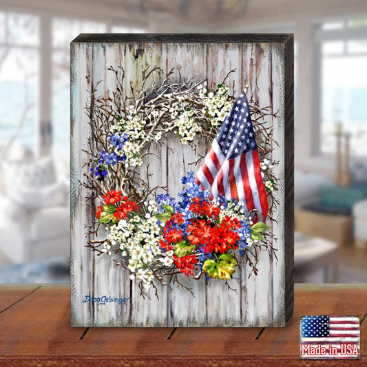 Patriotic American Wreath Wood Wall Art