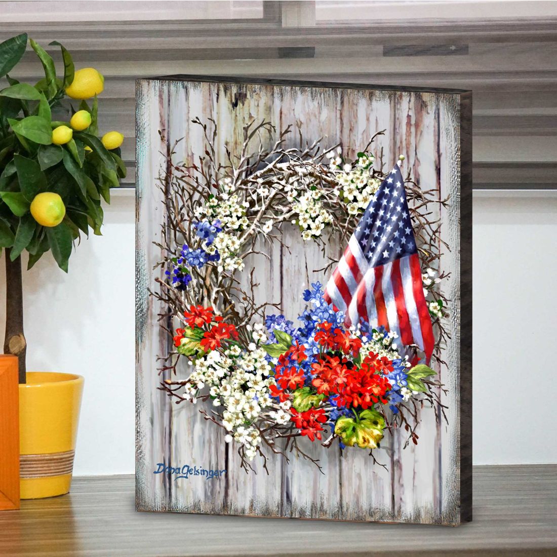 Patriotic American Wreath Wood Wall Art