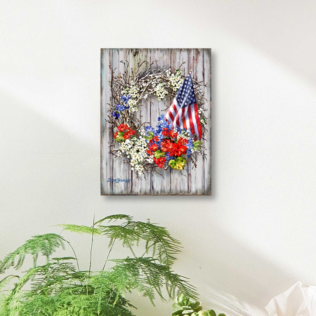 Patriotic American Wreath Wood Wall Art