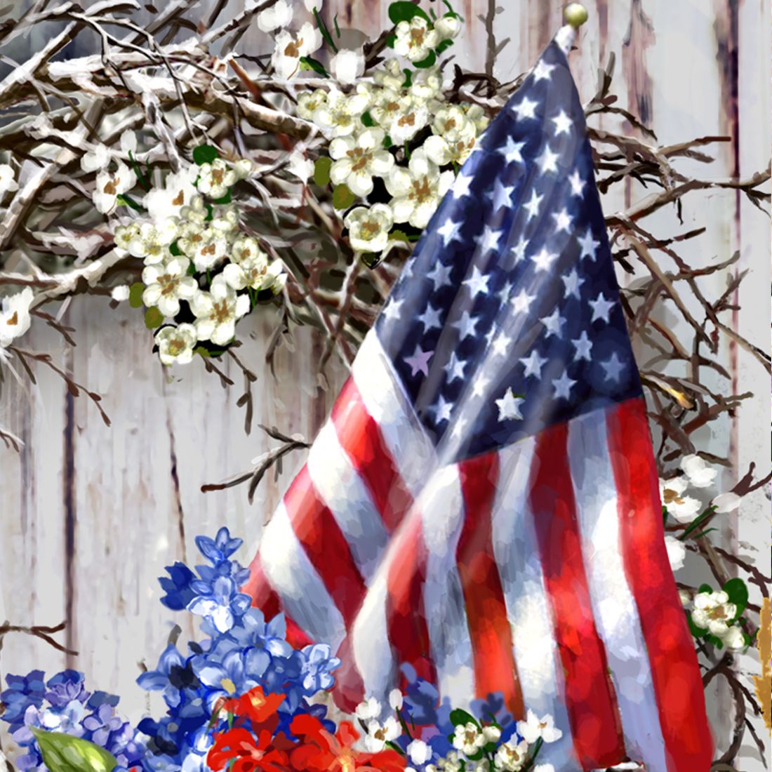 Patriotic American Wreath Wood Wall Art