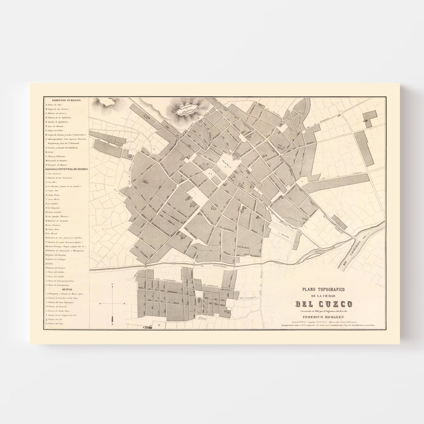 Vintage Map of Cuzco, Peru, 1865
